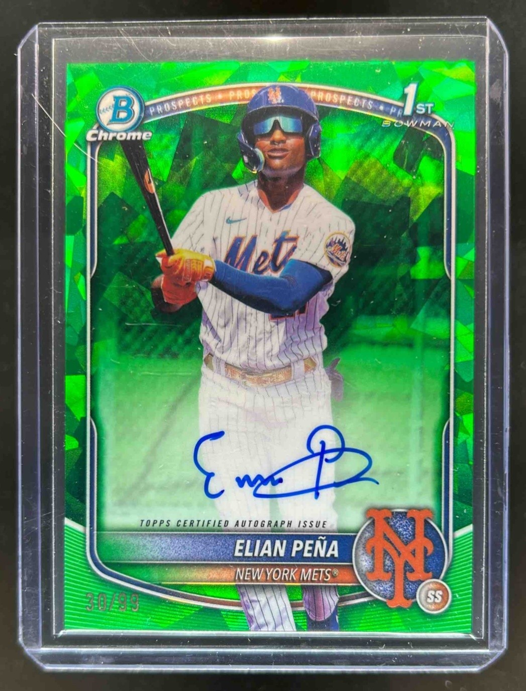 2025 Bowman Chrome Sapphire Elian Pena Auto Green Refractor 1st Prospect #30/99