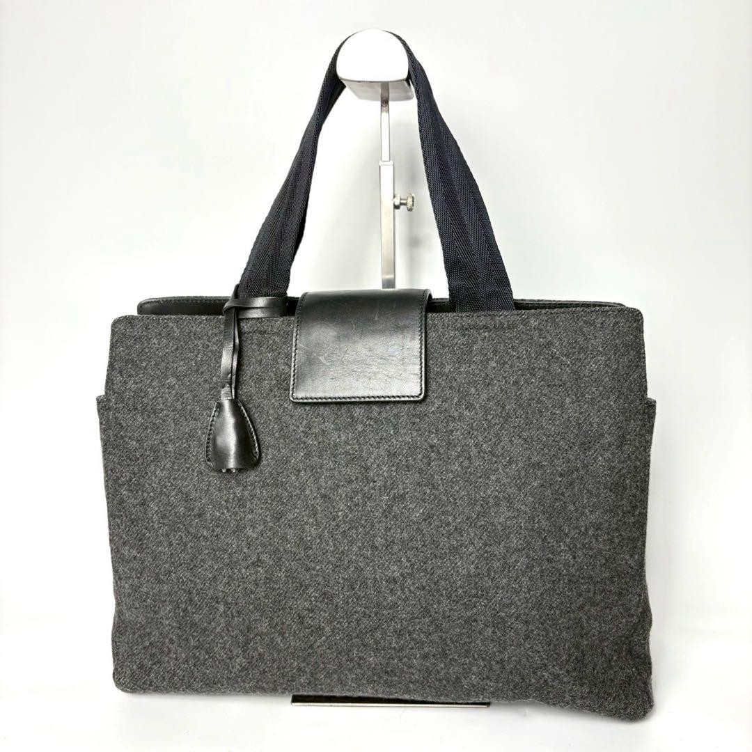 Prada Grey Wool Leather Padlock Handbag Pre-Owned