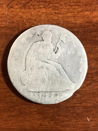 1855 O 50c Seated Liberty Silver Half Dollar clipped planchet? About good Cheap!