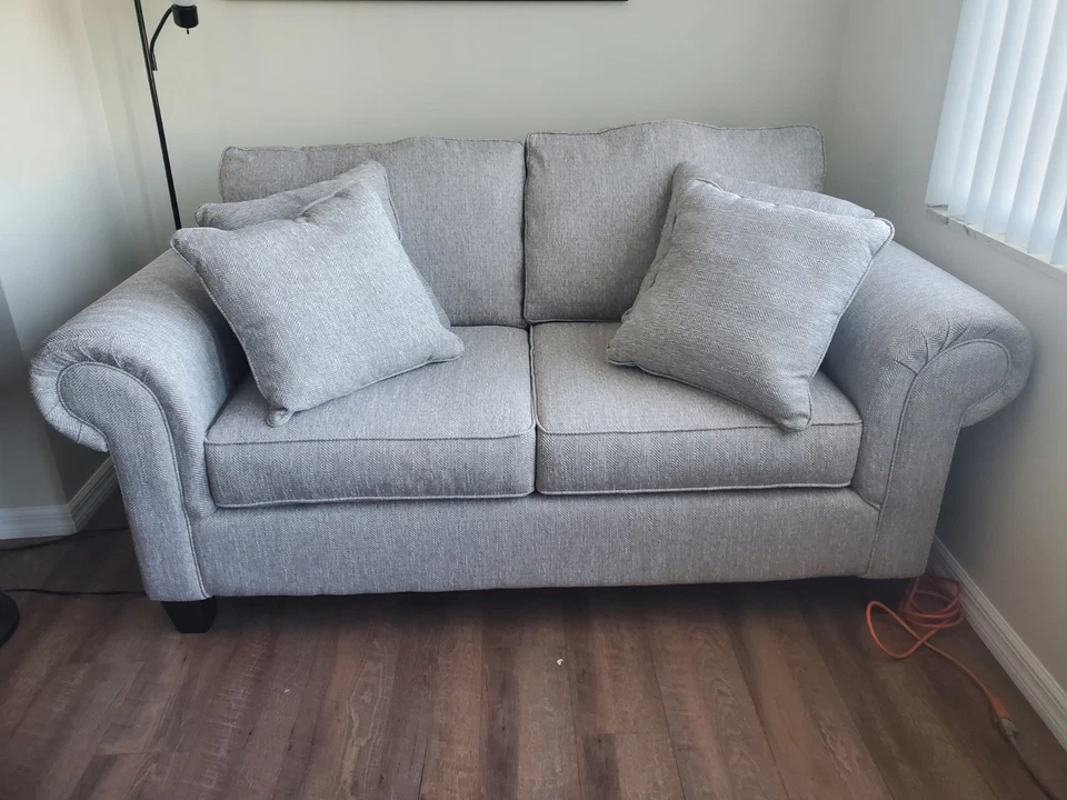Sofá Lovseat con 4 almohadas tela gris claro en perfecto estado Foto 2 de 3