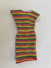 Vintage Barbie Clone Rainbow Striped Maxi Dress Gold Belt Fashion Doll 60 70s