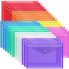 28pcs Plastic Envelopes, Plastic Folders for Documents, Poly Folders with Sna...