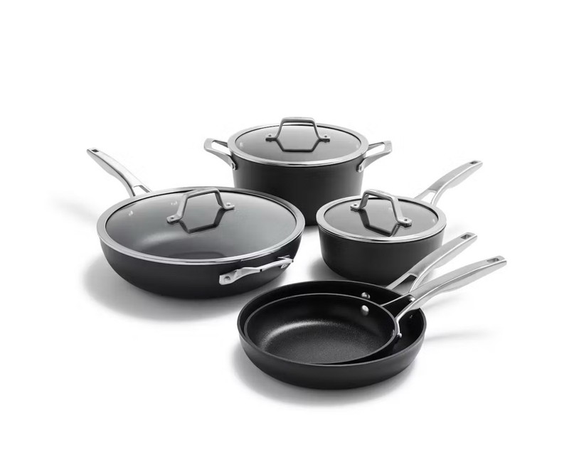 CALPHALON PREMIER Nonstick 8 Piece LOT PANS STOCK POTS LIFETIME WARRANTY NEW