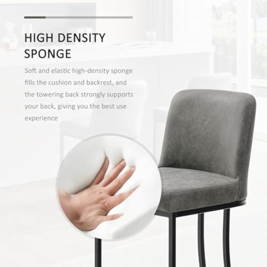 Bar Stools Set of 2, 24" Counter Height Barstools with Back, Leather K