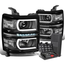 For 2014-2015 Silverado 1500 LED Black Clear Side Projector Headlights+Tool Box