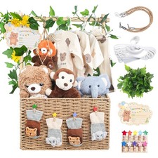 Foldable Wooden Woven Baby Shower Crate Storage Basket Handles Gift Box