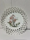 Challinor Taylor & Company Milk Glass Plate Lattice Edge Hand-painted Vintage