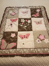 Cocalo Baby Girl Quilt Blanket Butterfly Flower Floral Ruffle Pink 37"x44"