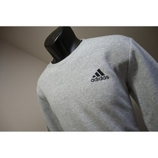 Adidas Fleece Sweatshirt Mens Small Gray Embroidered Logo Crewneck Performance
