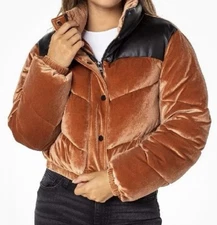 Celebrity Pink XXXL 3X Bronze Velvet Cropped Puffer Bomber Jacket NEW Fast Ship