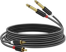 J D Gold Plated Dual 1/4" TS to RCA Cable - Stereo Audio Interconnect