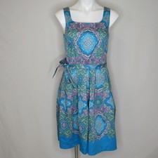 Talbots Blue Paisley Print Fit Flare Sleeveless Dress Women's 4 New NWT Lined 