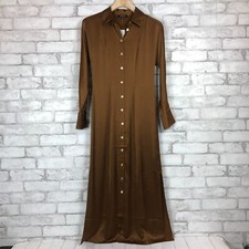 MADEWELL 128 NWT Dried Cedar Satin LS Button-Front Midi Shirtdress sz 00 NO175