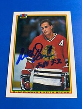 KEITH BROWN 1990-91 BOWMAN #10 AUTO SIGNED CHICAGO BLACKHAWKS PANTHERS CANADA