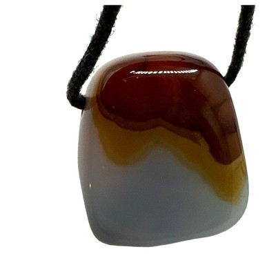Handcrafted Polished Agate Stone Pendant Necklace Blue Chalcedony Black Cord