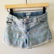 Cat Jack Embroidered Adjustable Waist Light Wash Girls Jean Shorts Size XL