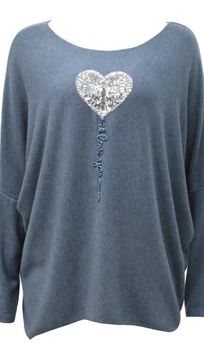 Ladies Sequin Heart Jumper Langenlook Deep Green Knit Fits UK size 12 14 16 - Picture 15 of 18