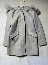 Nine West Beige Mid Length Coat Faux Fur Removable Hoodie Size M Women's