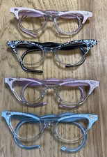 4 Vintage Grace Anne Cat Eye Eyeglasses Frame 5  Wide Blue Pink Black Sparkle