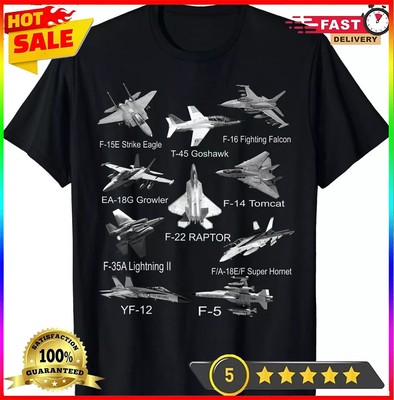 American Fighters Jets F22 Raptor F14 Tomcat Plane Spotting T-Shirt Size S-5XL