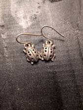 Very small Sterling Silver Ladybug miniature dangle earrings