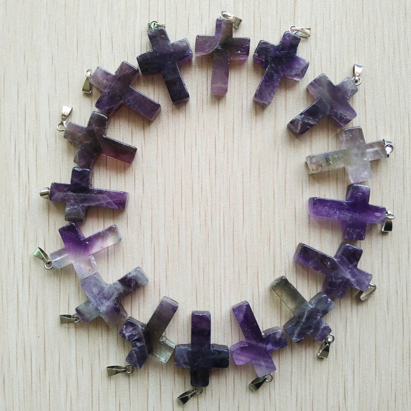 Модный натуральный аметист друзы камень крест подвески 24шт/лот оптом - Изображение 2 из 2