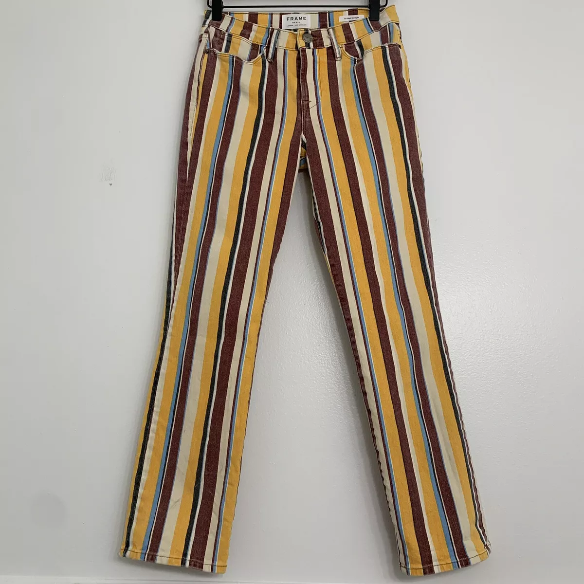 FRAME DENIM Le High Straight Stripe Pants Jeans Painterly Stripe Womens 25