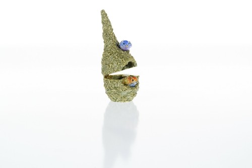 Green Bird nest Trinket Box Hand made by Keren Kopal with Austrian Crystals - Picture 4 of 9