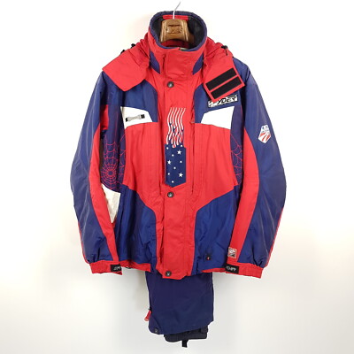 Spyder US Ski Team Ski Suit Mens Sz 52 L Red Blue White Jacket Pants Suit USA