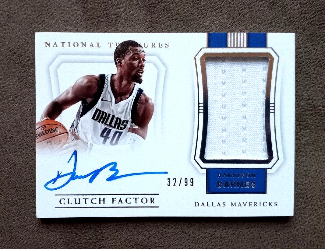 2019-20 National Treasures Harrison Barnes Clutch Factor Auto /99 w/ Top Loader