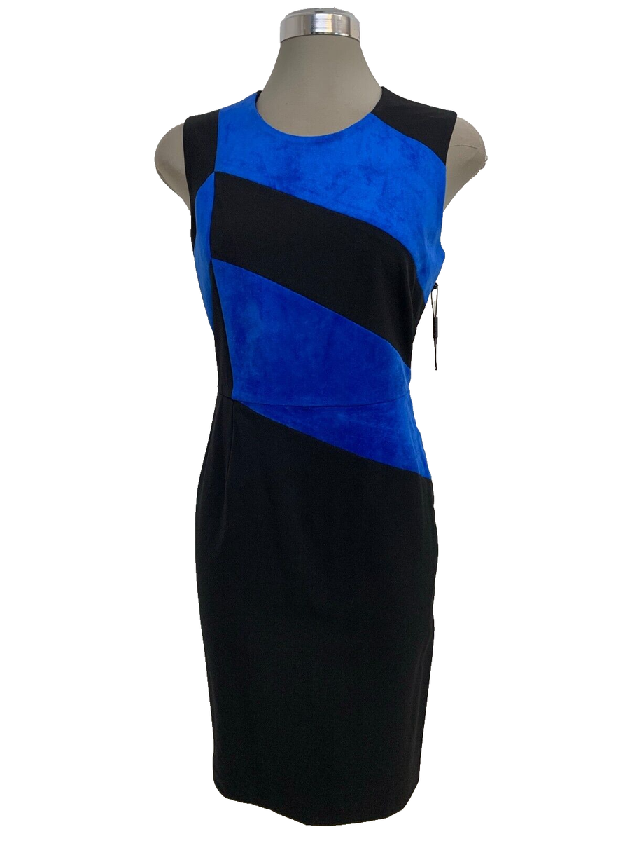 Calvin Klein Elegant Black Royal Blue Color Block Sheath Dress size 8 EZ  Fit | eBay