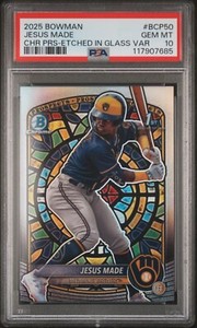 2025 Bowman Chrome Etched In Glass Jesus Made Brewers RC Rookie BCP50 PSA 10