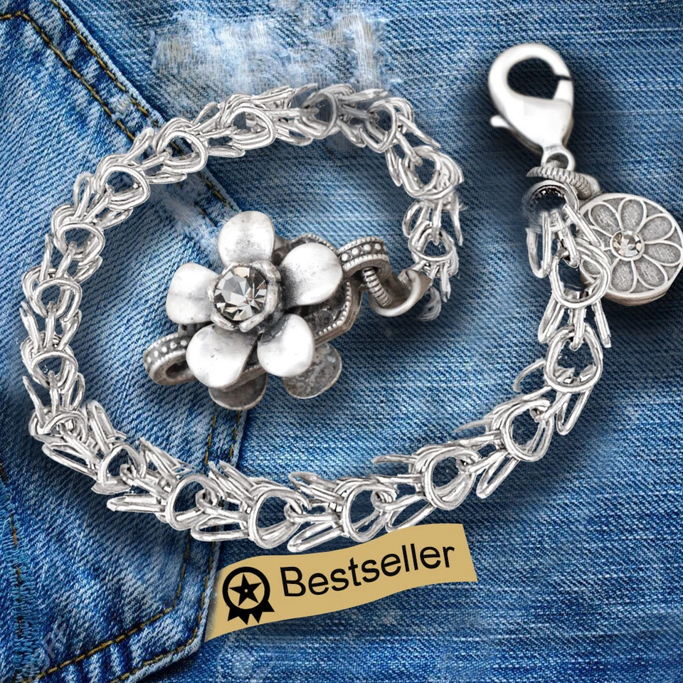 Pulsera geométrica, flor, plata de Sweet Romance EE. UU. Foto 3 de 3