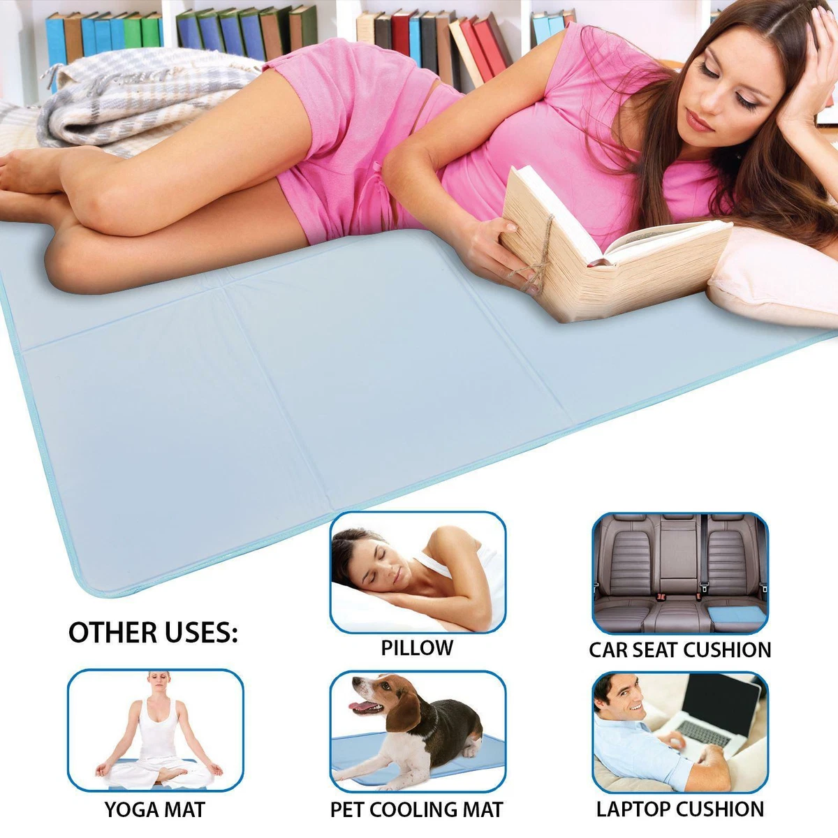 Cooling Gel Pillow Pad Mat Laptop Cushion Yoga Pet Bed Sofa Hot Migraine 4 SIZES