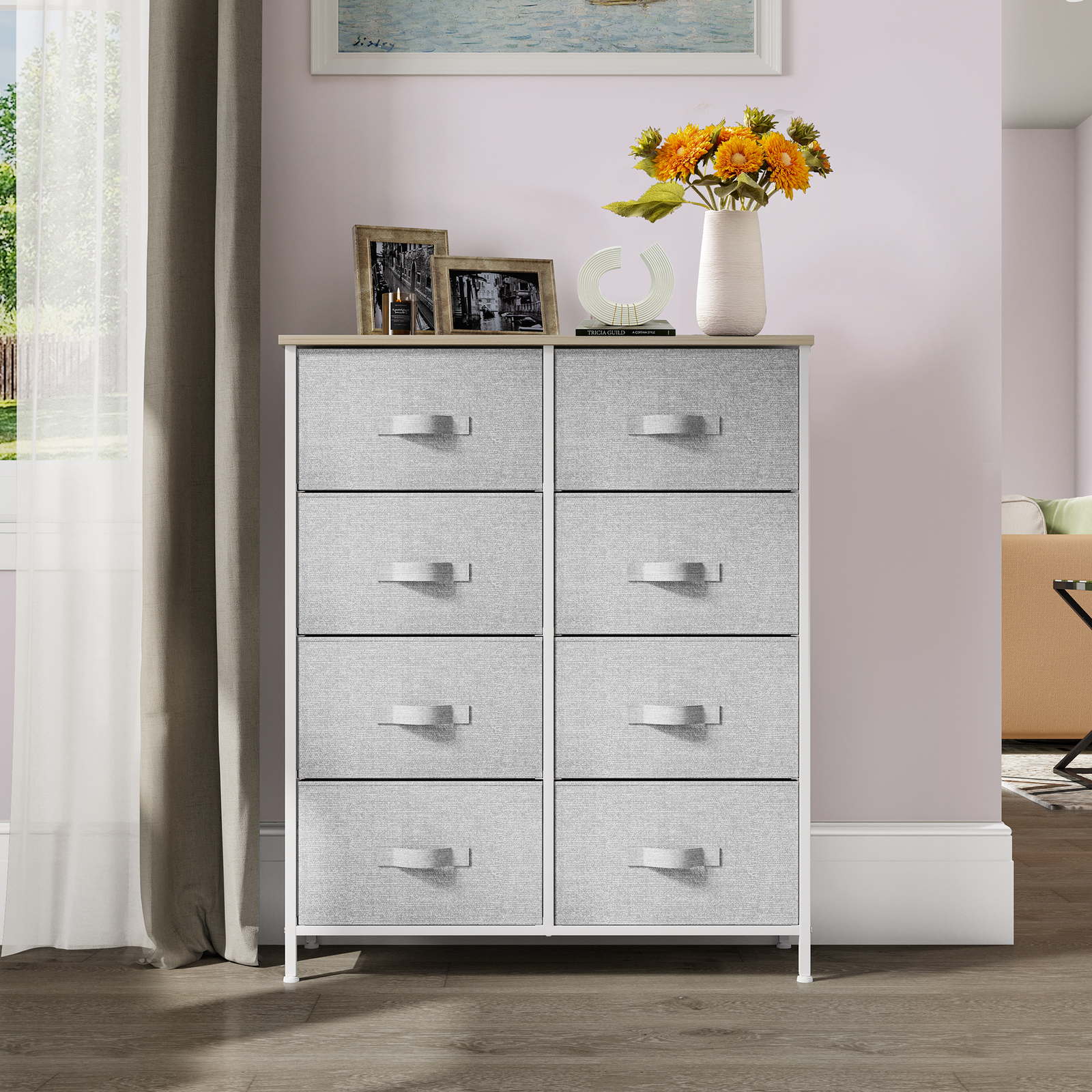 8 Drawer Dresser Bedroom Unit Shelf Organizer Storage Tower Cabinet Closet Gray.