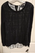 AB Studio Top Black Knit Sweater Over A White And Black Striped Tank Top Size L