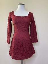 Vtg Y2K Dolce And Gabbana Lace Mini Dress 3/4 Sleeve Maroon Wine US 6 IT 42 Goth
