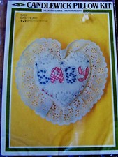 Vtg Candlewick Kit Baby Heart Sachet Pin Cushion Doll Pillow Cover 7" x 7"