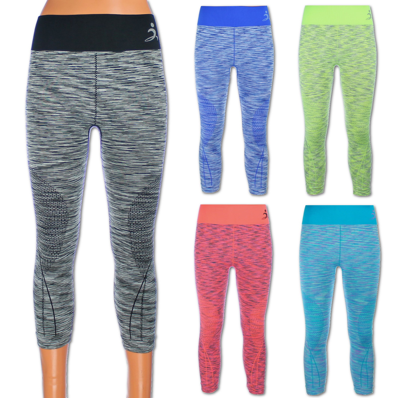 Damen Sporthose 3//4 Laufhose HighWaist Sportleggings Funktionstights Hochbund