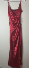 Absolutely Love it Red Satin Maxi Dress M Draped Cowl Neck Side Slit