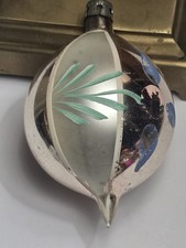 Vintage Poland Paneled Painted Teardrop Mercury Glass Christmas Ornament