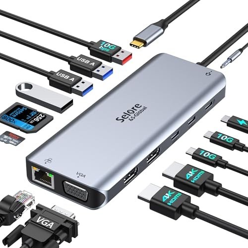Estación de acoplamiento USB C 14 en 1 con adaptador multipuerto para laptop, imagen 3