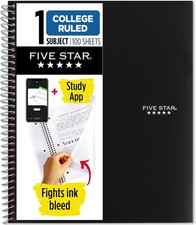 Five Star Spiral Notebook  Study App, 5 Subject, College Ruled Paper, 8-1/2" x