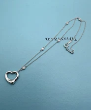 Tiffany & Co. New 16mm Open Heart + 16” Dbty 5 Diamond 0.15 Ctw Necklace