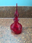 Vintage Red Glass Decanter, potentially by Rainbow Art Glass or Blenko.