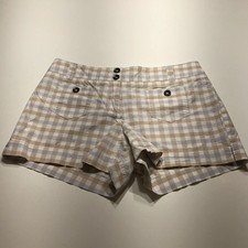 New York Co. Shorts Womens Size 8 Tan Blue Check Lightweight Mid Rise Midi