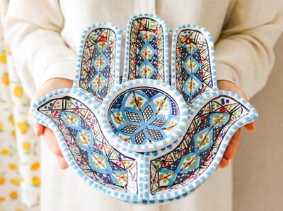 Ceramic Serving Set | 7-Piece Hand of Fatima | Appetizer & Snack Plates, 30x28cm