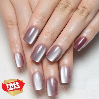 evpct 30 Pcs Short Square Cat Eye Pale Mauve Nails