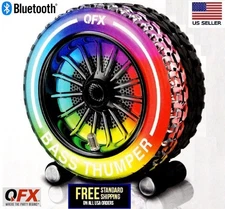 QFX Tires Shaped Bluetooth Rechargeable Portable Speaker LED lights FM radio USB