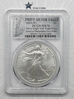 2025-(P) Silver Eagle w/ Eagle Privy PCGS MS70 First Strike - Image 1 of 2